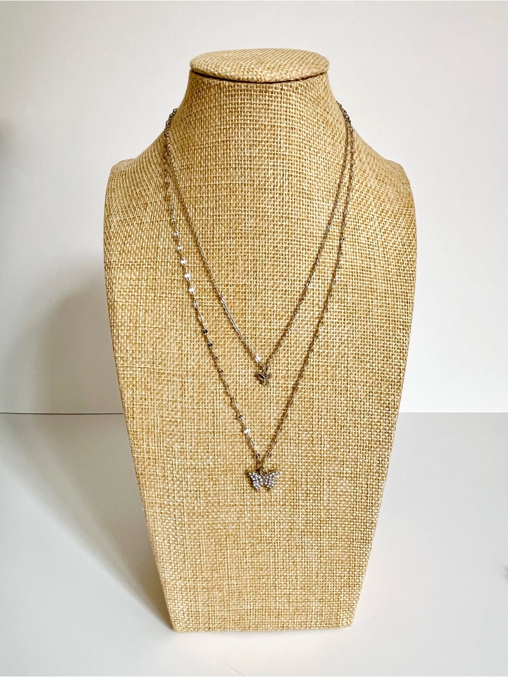 Dainty Double Layer Butterfly Necklace – Rhinestone Detail